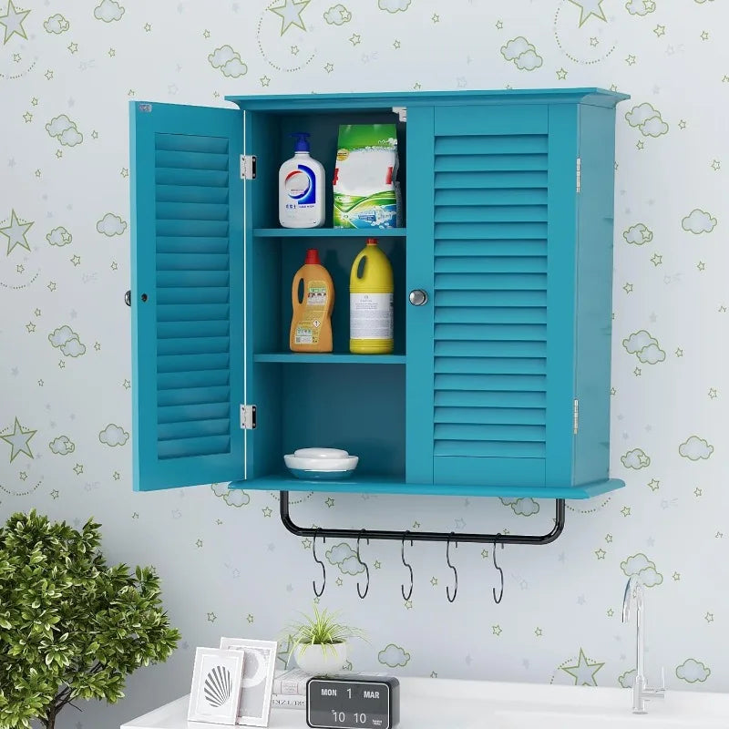 Bathroom Cabinet Wall Mounted Green Designer Bathroom Wall Cabinet Medicine Cabinet with Double Shutter Doors 3 Tier Adjustable