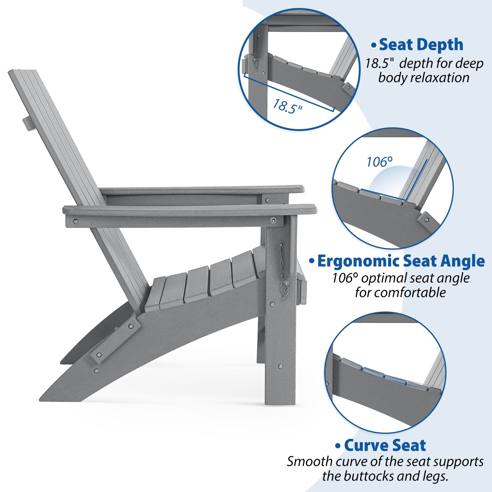 HDPE Folding 2 Adirondack Bench Lounge Chairs with Footrest &Table Outdoor Patio