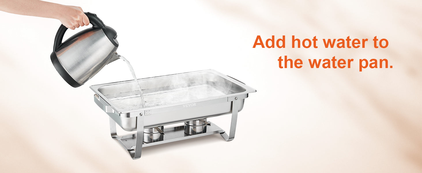 VEVOR 2/4/6 Packs 8QT Rectangle Chafing Dish w/ Full Size Pans Buffet Catering Warmer Server Folding Stand Fuel Holder Tray