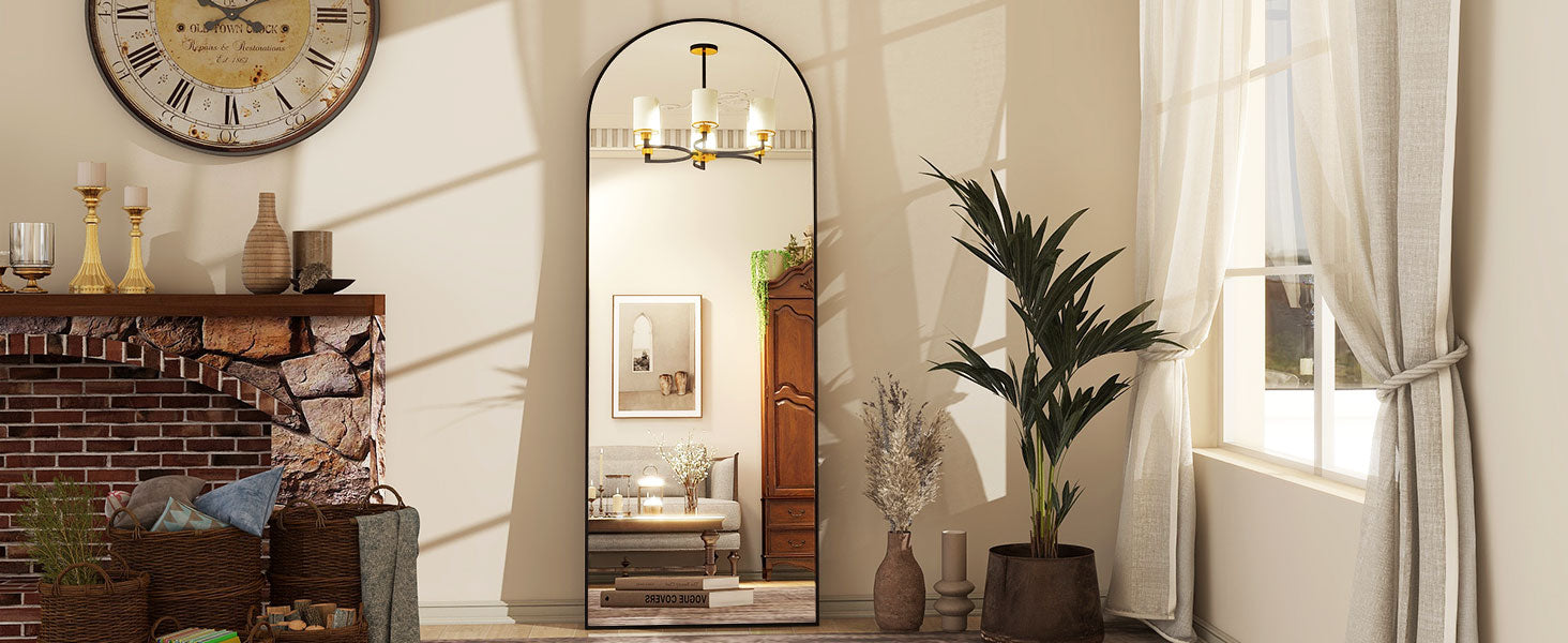 Modern Arched Full-Length Mirror, 71"x26" Arched Floor Mirror with Stand, Wall-Mounted Mirror for Bathroom, Dressing Room - Hang