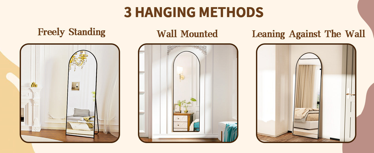 Arched Full Length Mirror, 71"x26" Full Body Floor Mirror Standing Hanging or Leaning Wall, Full Body Mirror with Stand