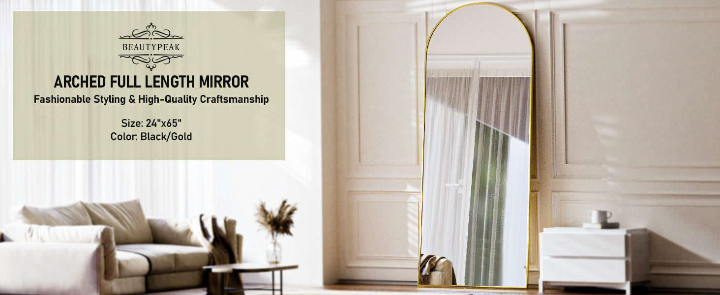 65"x24" Arch Floor Mirror, Full Length Mirror Wall Mirror Hanging or Leaning Arched-Top Full Body Mirror with Stand for Bedroom