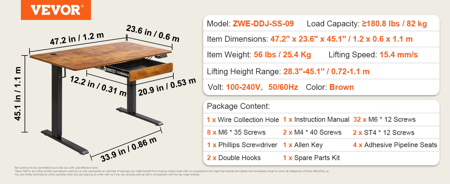 VEVOR Electric Standing Desk Height Adjustable Standing Desk W/ Dual Protecting System High Load Capacity Table for Home Office