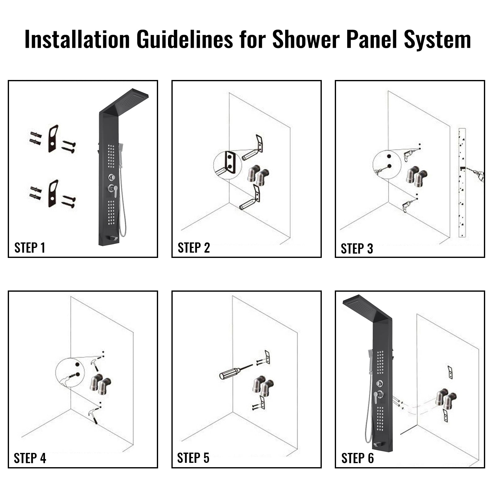 VEVOR  LED Light Shower Panel System Waterfall Rain Shower Faucet SPA Massage Jets Tub Shower With Bidet Bath Taps For Bathroom